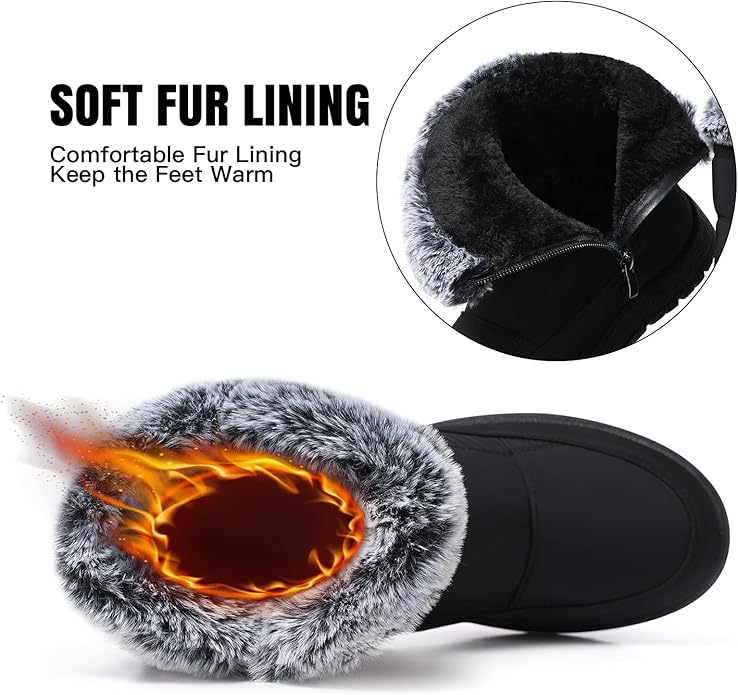 Women's Black Snow Boots DI77 - Image 2